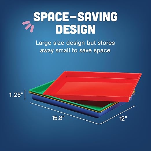 Constructive Playthings Messy Trays for Paint, Water and Sand Toys, Classroom Supplies, Toddler Toys for Creative Play, Set of 4 Trays, Ages 3 Years and Older