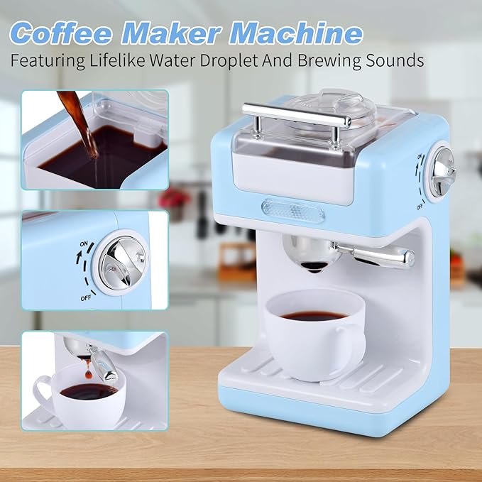 Ehome Play Kitchen Toys Kids Kitchen Accessories Pretend Play Kitchen Appliances Toy Set with Coffee Maker, Mixer, Toaster for Kids Ages 4 5 6 7 8 Girls, Birthday Gifts for Kids, Blue