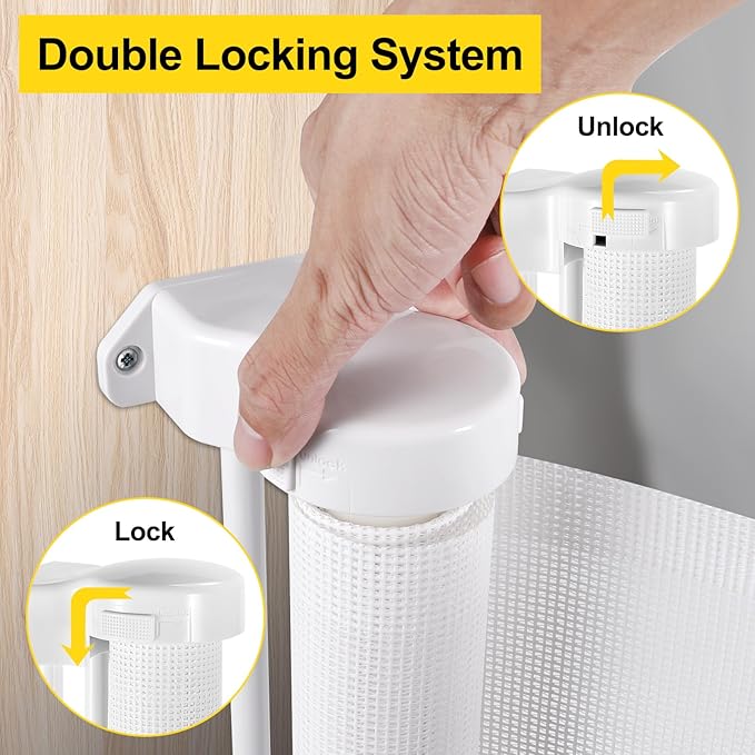 175 Inch Retractable Baby Gates Extra Wide 33" Tall Child Gates for Wide Openings, Large Pet Gates for Dogs Extra Wide Toddler Gates for Large Openings Extra Long Dog Gate for Indoor Outdoor (White)