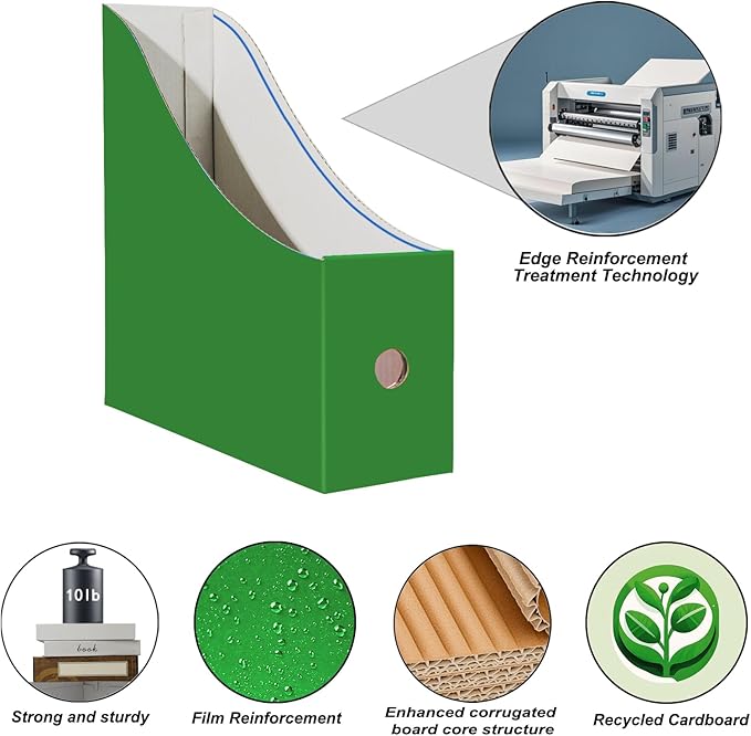 Limitliho 2 Pack Cardboard File Storage Box with Label, Grass Green Book Holder for Classroom,Office,Home,Magazine Organizer for Desk(10.6" H x 10.2" L x 3.5" W in)