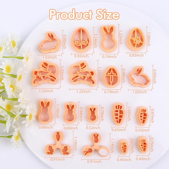 Puocaon Easter Polymer Clay Cutters - 17 Pcs Clay Cutters for Polymer Clay Jewelry, Basic Rabbit Carrot Clay Earring Cutters, Easter Eggs Clay Jewelry Cutters, Floral Bunny Clay Cutters