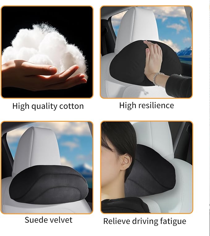 Arcoche Soft car headrest for Model 3 Y S X Highland Juniper Accessories Complies with The Original OEM Factory Standards No Pressure no Odor Easy to Clean Pain Relief Car Neck Pillow 1pc Black
