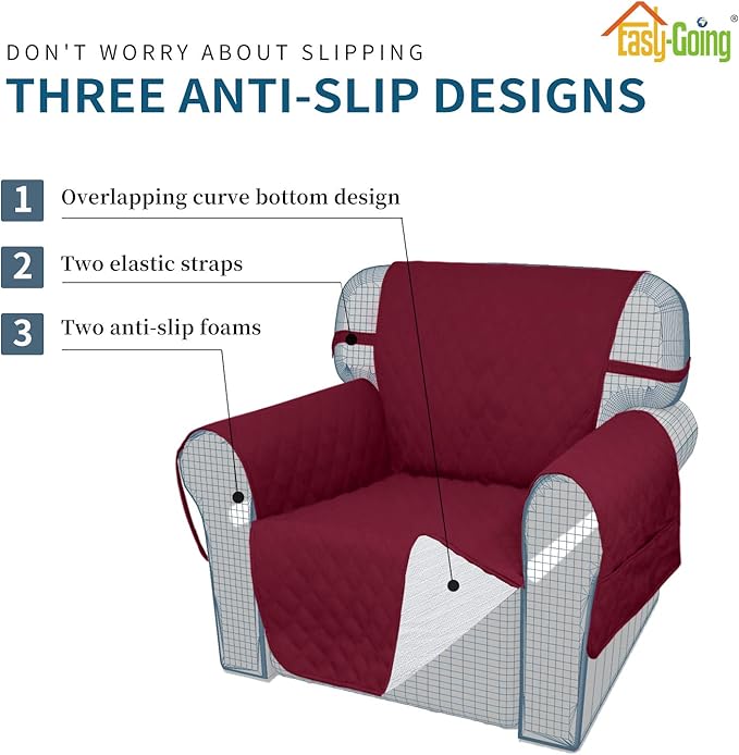 Easy-Going Sofa Slipcover Loveseat Cover Waterproof Couch Cover Washable Sofa Cover for 2 Cushion Couch Non-Slip Fabric Furniture Protector with Pocket for Pets Kids Dog Cat (Loveseat, Wine)