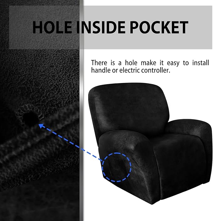 Leather Like Recliner Chair Covers Heavy Duty, 4 Pieces Lazy Boy Recliner Cover for Recliner Chair, Leather Cover for Recliner slipcovers Washable for Pets (Black)