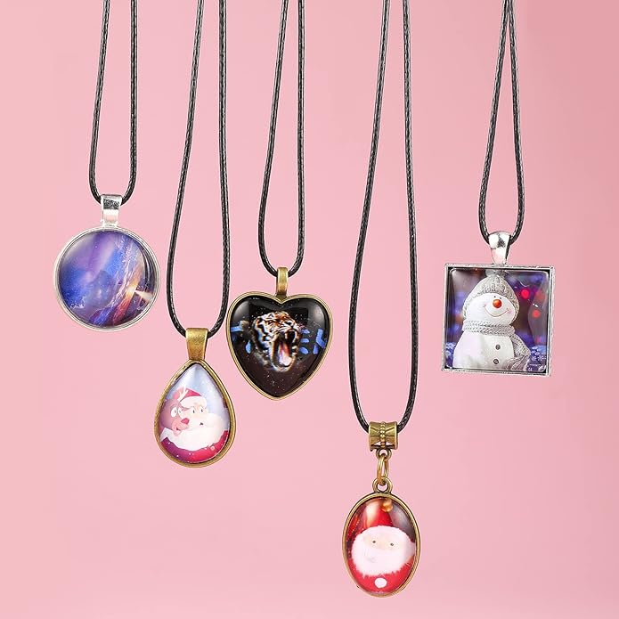 Bezel Pendant Trays Gold and Sliver, Rhinestone Bezel Pendants Trays for DIY Jewelry Craft Making, Picture Necklace Pendant Trays with Clear Glass Cabochons and Chains