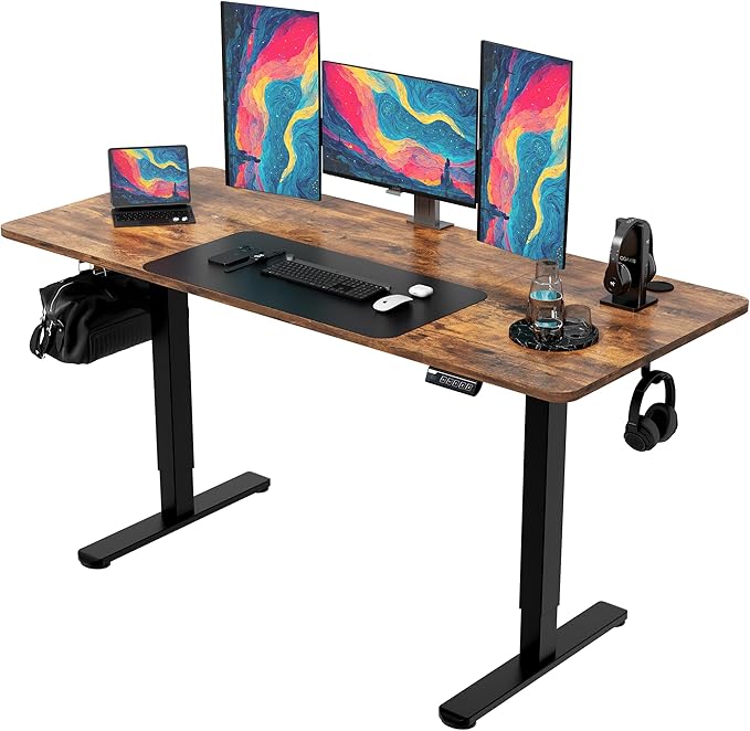 Monomi 55" Electric Standing Desk,Height Adjustable Home Office Sit Stand Up Computer PC Table,Tall Standup Workstation, Gaming, Writing, Study,Bedroom Rising Desks with Two-Piece Desktop,Brown