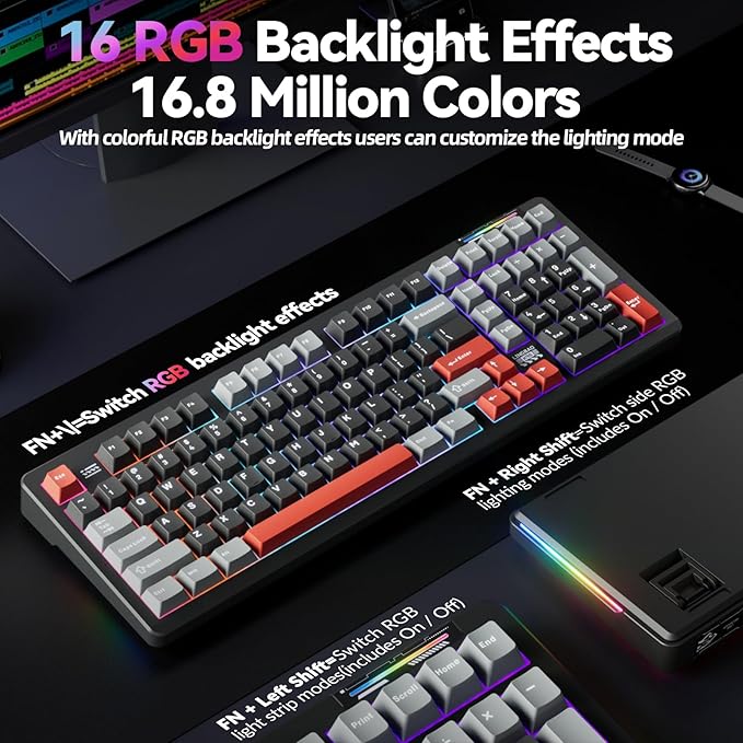 LINGBAO K98 Wireless Mechanical Gaming Keyboard, Tri-Mode BT5.0/2.4GHz/USB-C, Gasket Custom Hot-Swappable Linear Switches Creamy Keyboard with Number Pad, RGB Backlit Gaming Keyboard for PC Laptop