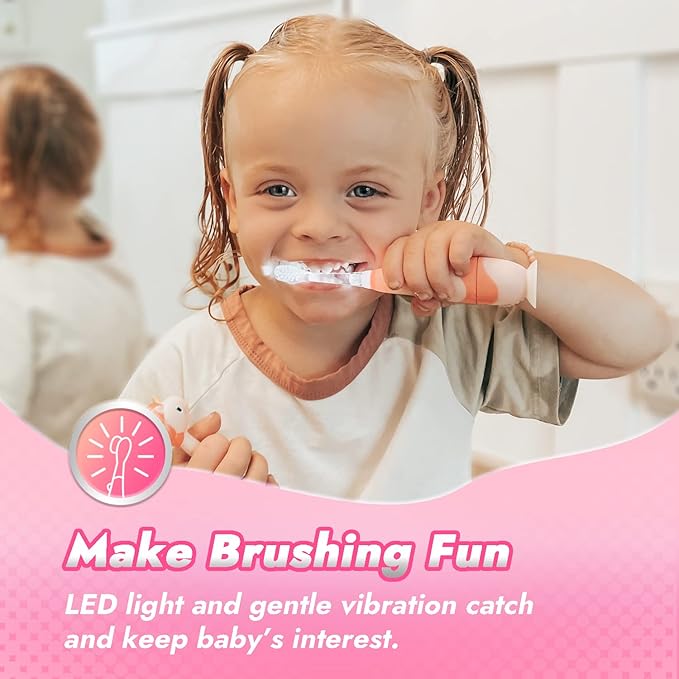 Papablic Toddler Sonic Electric Toothbrush for Ages 1-3 Years, Baby Electric Toothbrush with Cute Unicorn Cover and Smart LED Timer, 4 Brush Heads (Doris)