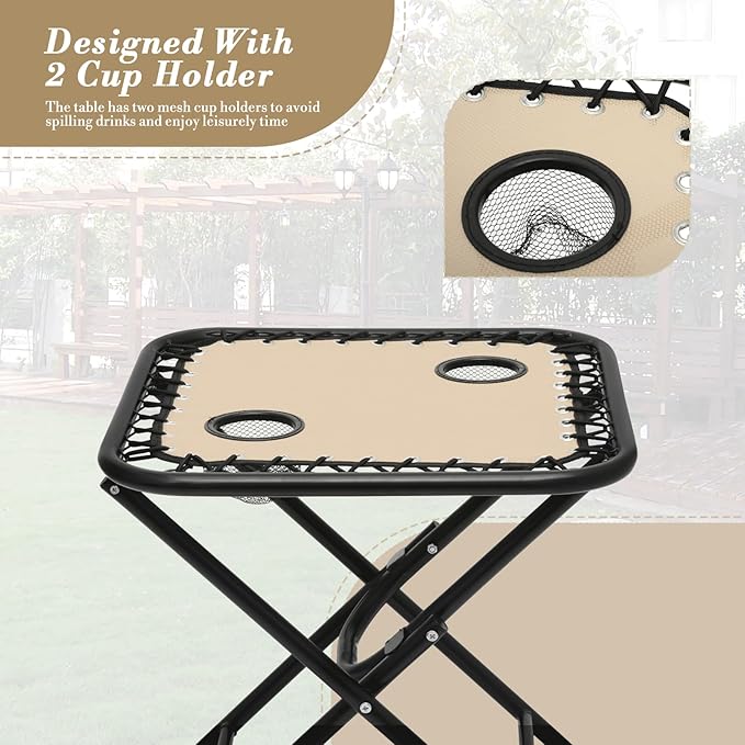 Athena Collection Zero Gravity Outdoor Lounge Chair Set of 2 with Side Table, 25" Width Pool Lounge Lawn Chairs Reclining with Cup Holder, Outdoor Chaise for Beach Patio Backyard Outside, Beige