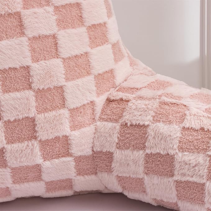 Aimuan Reading Pillow Checkered Bed Rest Wedge Backrest Checkerboard Pillow with Arms Back Support for Sitting Up in Bed Cushion Incline Rest Sleeping Snoring Pillow, Pink