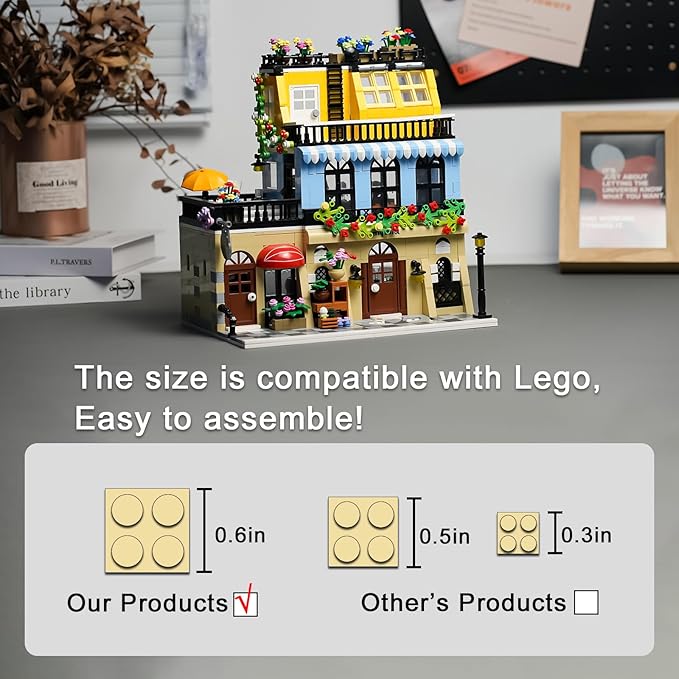 ENJBRICK Flowers City Hotel House Building Kit for Adutls, Creator Building Toy Set with Apartmant and Shops for Girls and Adults 1464 pcs