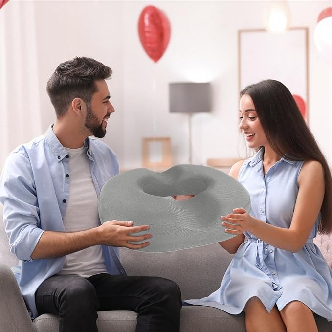 BlissTrends Donut Pillow Seat Cushion, Chair Cushions for Postpartum Pregnancy & Hemorrhoids, Tailbone Pain Relief Cushion, Memory Foam Lifting Cushions for Office&Home Chairs (Light Grey, XX-Large)