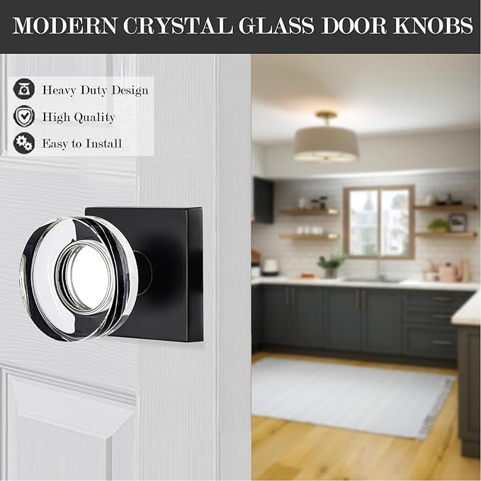 coolnews 2 Pack Matte Black Dummy Door Knob Glass Door Knobs Interior Crystal Door Handles for Hall and Closet Crystal Door Knobs