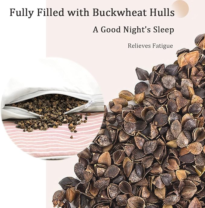 Buckwheat Pillow Cervical Neck Pillow, Buckwheat Hulls Filling Cooling Lumbar Support Pillow, Adjustable Firmness Ergonomic Design with Washable Cover, Red 19"X7"