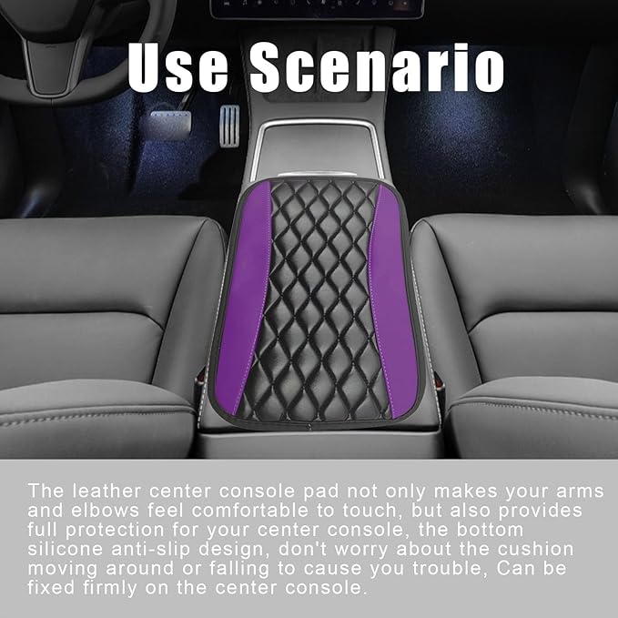 Car Center Console Cover, Universal Leather Waterproof Armrest Seat Box Cover Protector, Comfortable Car Decor Accessories Fit for Most Cars, Vehicles, SUVs-Purple