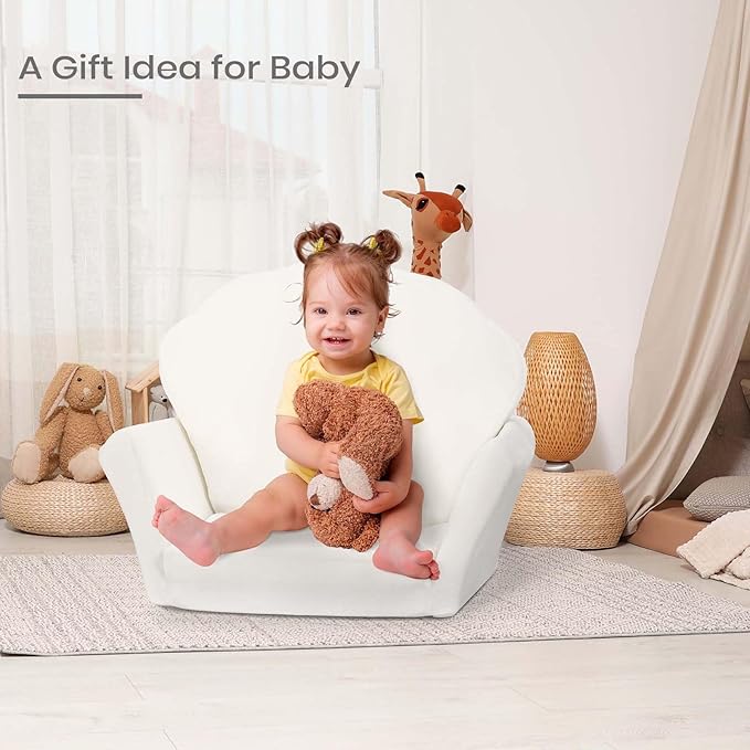 COSYLAND Kids Sofa for Toddler, 2-in-1 Folding and Expandable Soft Chair Bed Toddlers,Convertible Sofa to Lounger Sleeper Chair Bed for Girls and Boys,Wool White