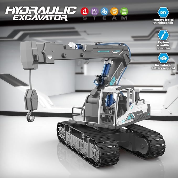 Hydraulic Power Crane Building Block Assembly Toy Set - Educational Science Experiment Kit,STEM Toys for Boys Age 8-12,Rich Operability＆Realistic Appearance