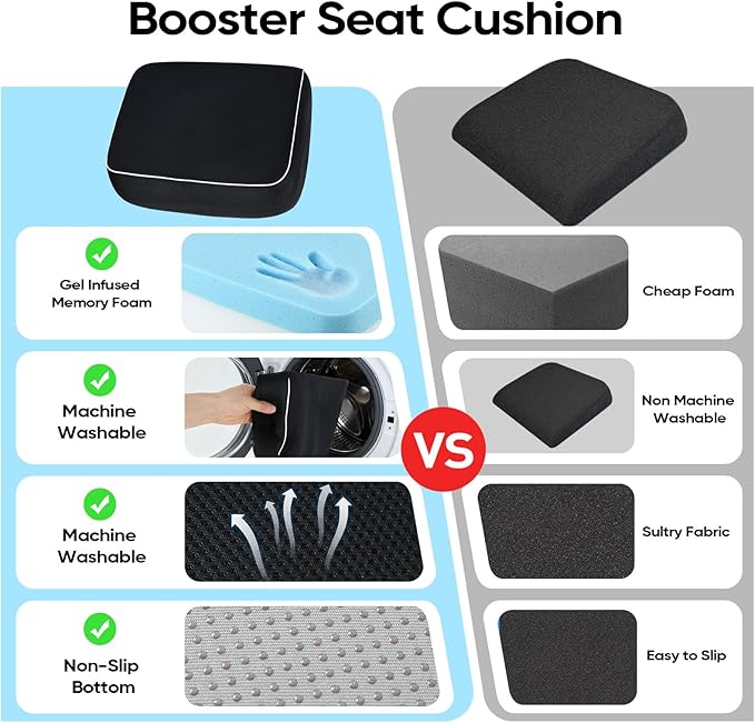 Thick Chair Cushions, Office Booster Seat Cushion to Tailbone Pain Relief, Non Slip Memory Thick Foam Cushion with Carry Handle