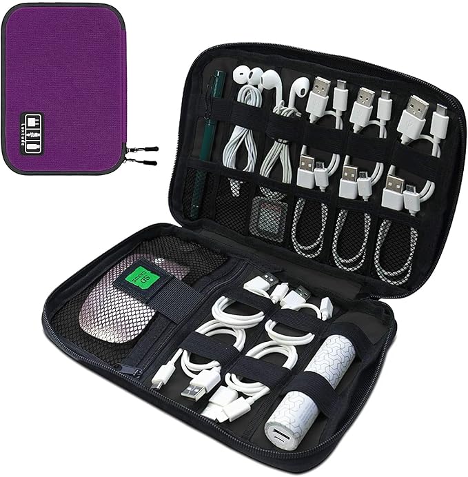 Luxtude Cord Organizer Travel, Flat Cable Organizer Bag, Portable Electronics Organizer, Travel Essentials for Wire/Cord Storage/Charger Case/Cable Storage/Tech Carrying Pouch/Tech Gifts, Purple