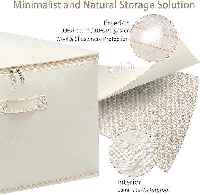 Canvas Comforters Bags Closet Organizers and Storage for Quilts Clothes Organization Containers Bins with Sturdy Zipper, Clear Window 75L for Sweaters Blankets Storage Bedroom Collapsible