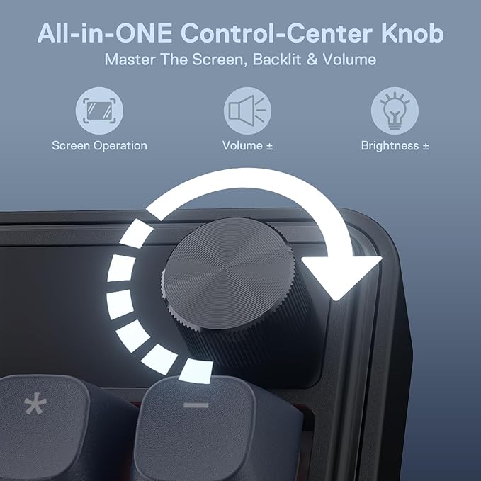 Redragon K761 Wireless Gasket Gaming Keyboard w/Hype Screen & Knob, 104 Keys Mechanical Keyboard, Easy-Control 1.26’ TFT Info Display, 5-Layer Noise Dampening, Custom Linear Switch, Abyssal Blue