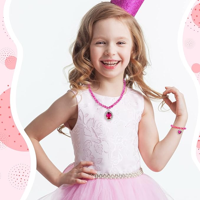7 Sets Girl Dress up Jewelry Toddler Jewelry Princess Bracelet Necklaces Kids Costume Jewelry Set for Girl Tea Costume Party
