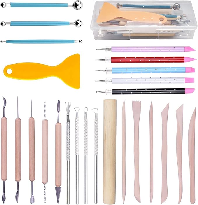 Polymer Clay Tools,25Pcs Pottery Sculpting Tools Set with Plastic Case for Ceramic Modeling Carving Kids Beginners