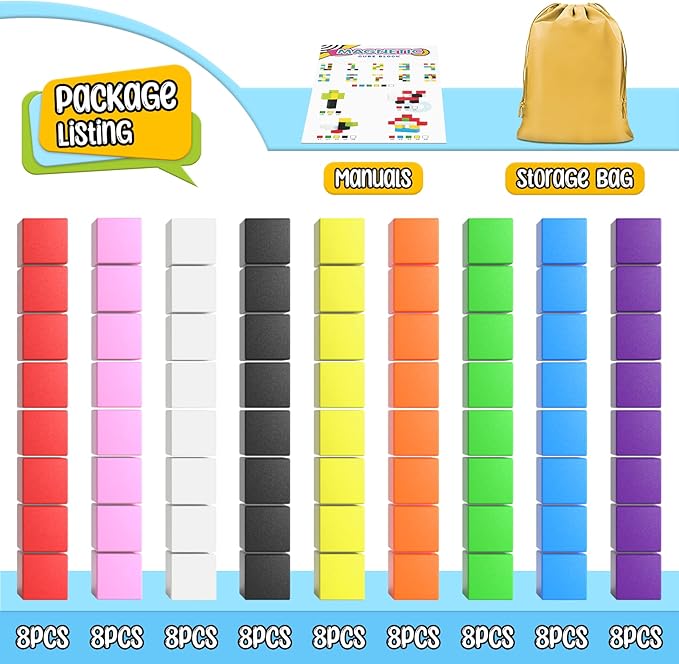 72pcs Magnetic Building Blocks for Toddlers, Large Magnet Construction Cube Toys for Kids, Preschool STEM Educational Sensory Montessori Square Toy for 3 4 5 6 Boys & Girls