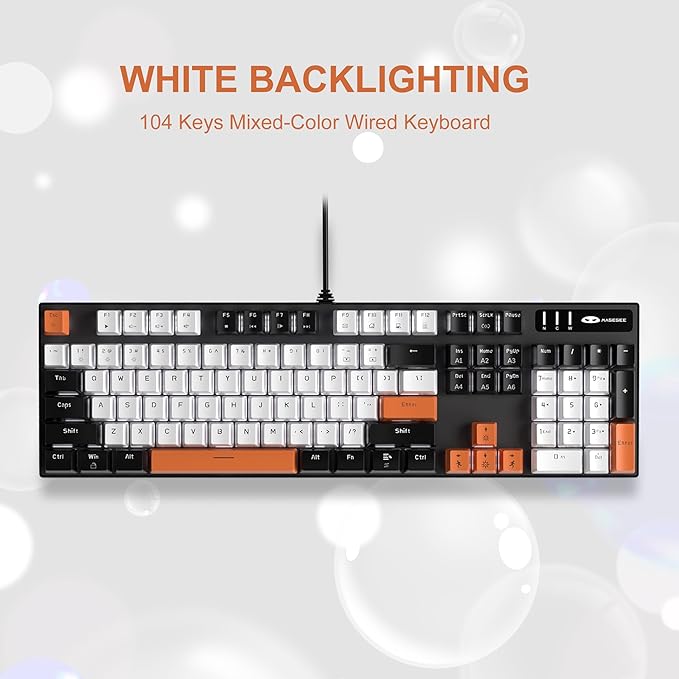 MageGee Mechanical Gaming Keyboard, 104 Keys White Backlit Keyboards with Yellow Switches, USB Wired Mechanical Computer Keyboard for Laptop, Desktop, PC Gamers (Black & White)