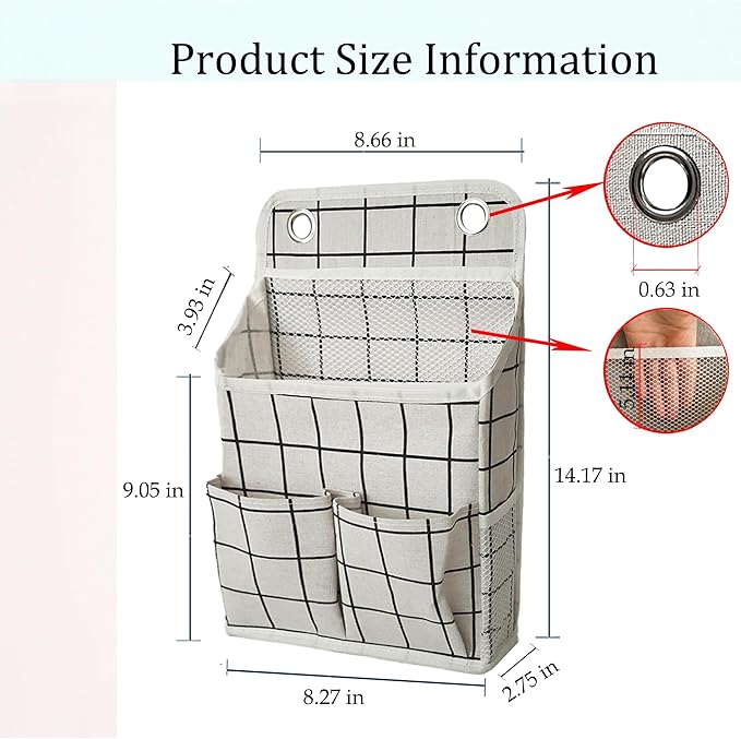 Hanging Basket for Organizing, Wall Organizer with Pockets and Over The Door Organizer，Can for Home, Closet, Office and Camper (White Grid2)