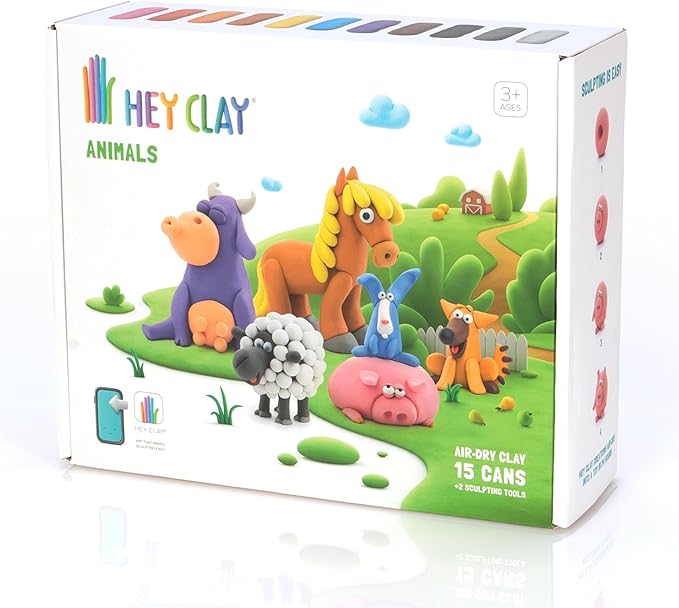 Fat Brain Toys Hey Clay Animals, Air Dry Clay Kit with Interactive App for Kids & Tweens, Modeling Clay and Crafts Set