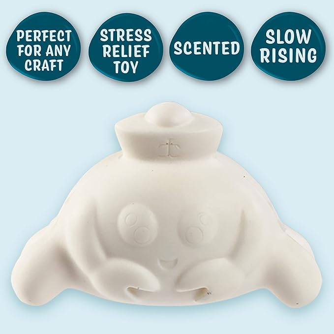 Idiy DIY Party Craft Kit Jumbo Ocean Pals Squishies (8 Unique Sea Animals w 12 Fabric Paints) -White Kawaii Scented Slow Rise Squishy Toys, Scented Stress Relief, Kids Birthday Activity Gift (4"-6")