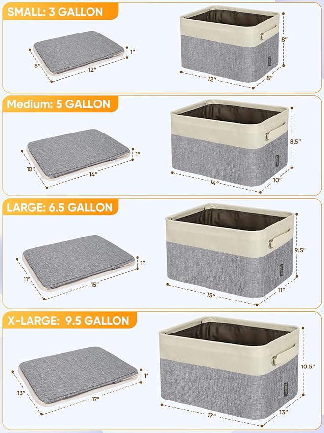 BALEINE 1 Pack Fabric Storage Bins for Shelves, Linen Storage Baskets for Organizing, Decorative Closet Bins for Clothes, Home (Grey, 14''x10''x8.5'')