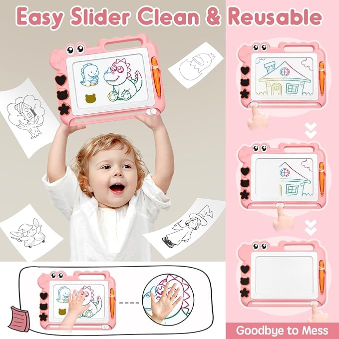 AiTuiTui Magnetic Drawing Board Toddler Toys with Legs for Girls, Color Sketch Writing Scribble Doodle Pad Travel Games, Educational Learning Kids Toys for Birthday or Valentine Gift (Pink)