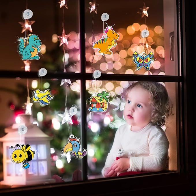 CAPKIT 36Pcs Suncatcher Kits for Kids, Window Art Kids Crafts, 11 Paints for Creative DIY, Arts and Crafts Gift for Kids Children 4-8