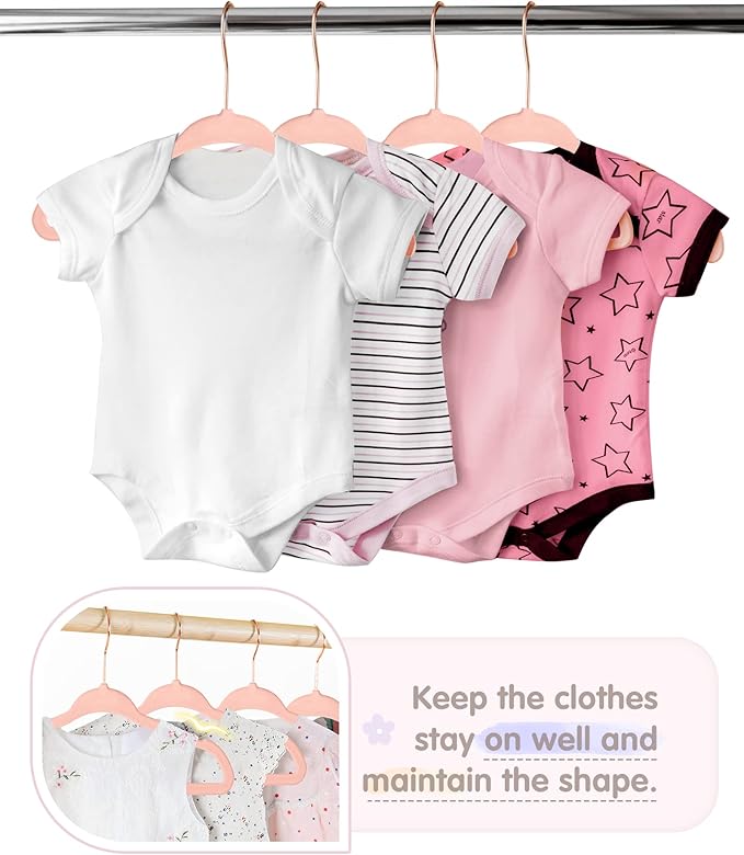 Baby Hangers, VIS'V 11 Inch Pink Velvet Kids Hangers with 6 Pcs Size Dividers Non Slip Nursery Children Closet Clothes Hangers for Infant Toddler Girls and Boys 30 Pcs