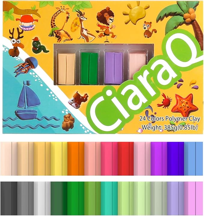 CiaraQ 24 Colors Small Block Polymer Clay Starter kit, Oven Bake Clay, CPSC Conformed Non-Toxic Molding DIY Clay, Great for Kids, Beginners