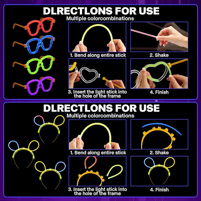 Glow in the Dark Party Supplies,243pcs Glow Party Favors Light Up Toys with Glasses Hair Clips Rave Accessories,100 Glow Sticks Bulk,for Glow Party Raves Birthday