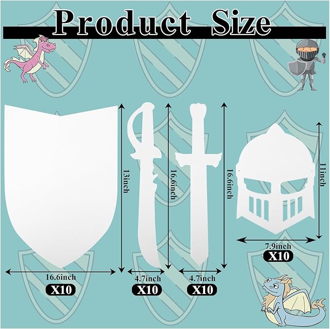 40 Pcs DIY Knight Play Set Includes Blank Cardboard Shields Shield Masks Swords Knife Color Your Own Knight Mask with Handles for School Knight Crafts Play Castle Activities Dramatic Party Decorate
