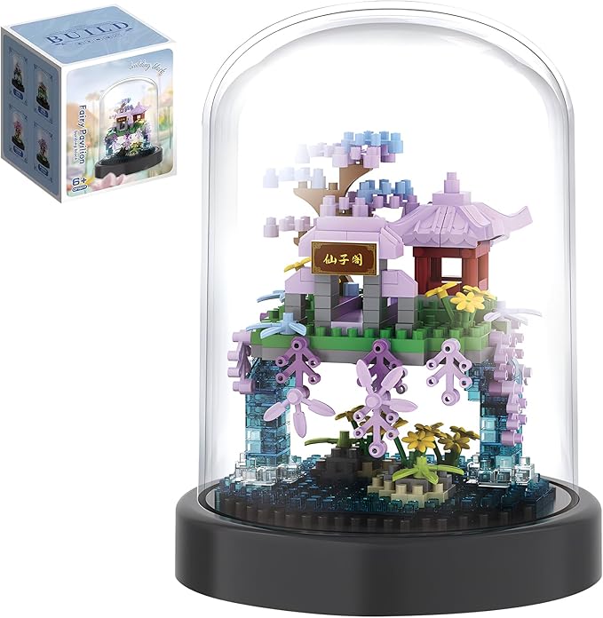 CAXIMSY Cherry Blossom Tree House Building Block Sets with Acrylic Display Box Chinese Architecture of Peach Blossom Bonsai Treehouse Micro Mini Building Set Toy Gift for Kids Adults（305 Pieces）