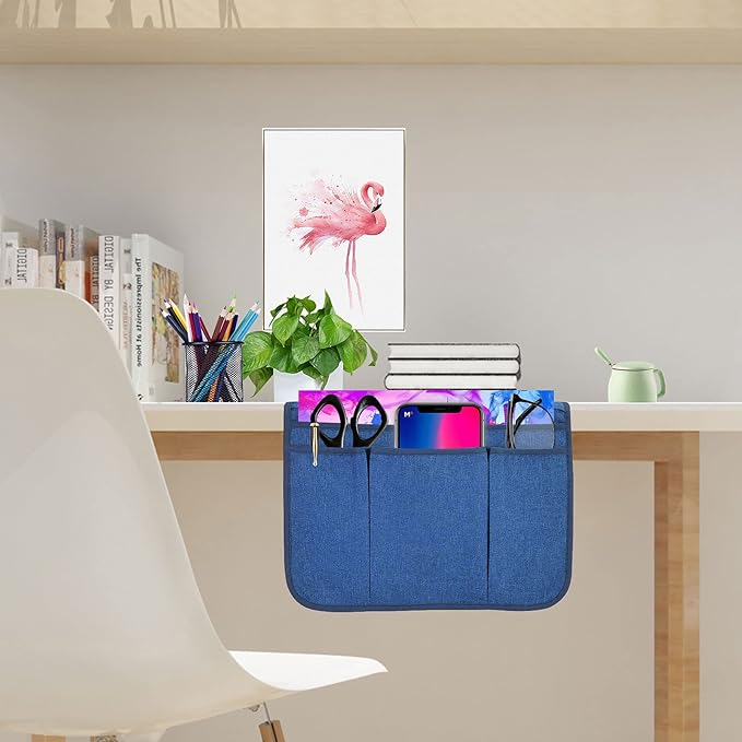 Bedside Caddy Bedside Storage Organizer Magazine Phone Tablet iPad Remote Holder, Organizer Caddy for Home College Dorm Bed, Sofa, Bunk Bed (Classic Blue)