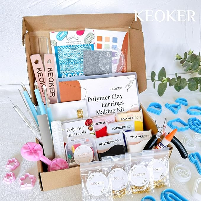 Keoker 123 PCS Clay Earring Making Kit, Polymer Clay Jewelry Making Kit for Teens and Adults, Fashion Designer Kits, Polymer Clay Earrings Kit Crafts, Great Gifts