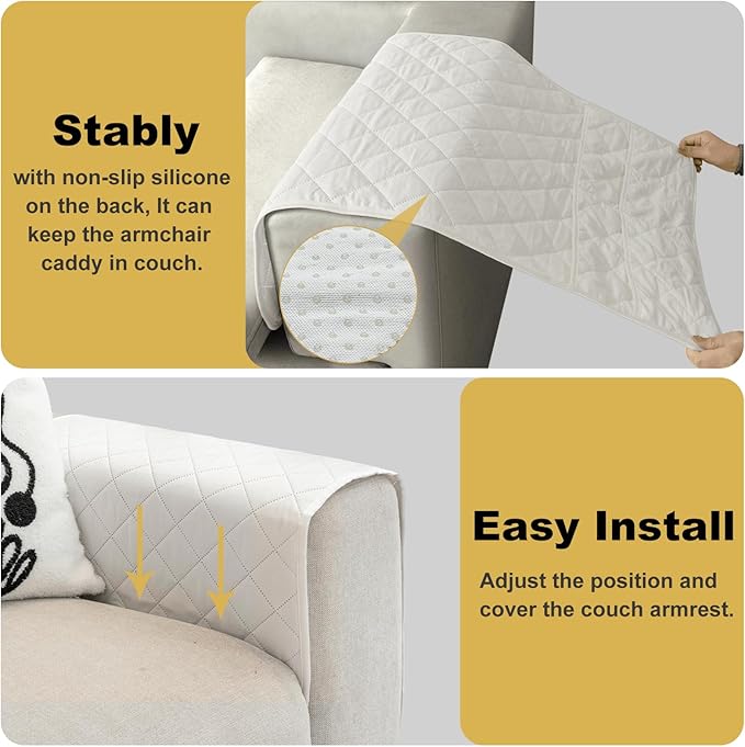 Remote Control Holder for Recliner,Armchair Caddy,Non Slip Sofa Armrest Storage Organizer for Recliner Couch with 6 Pockets for TV Remote,Cell Phone,Magazine (Off-White)