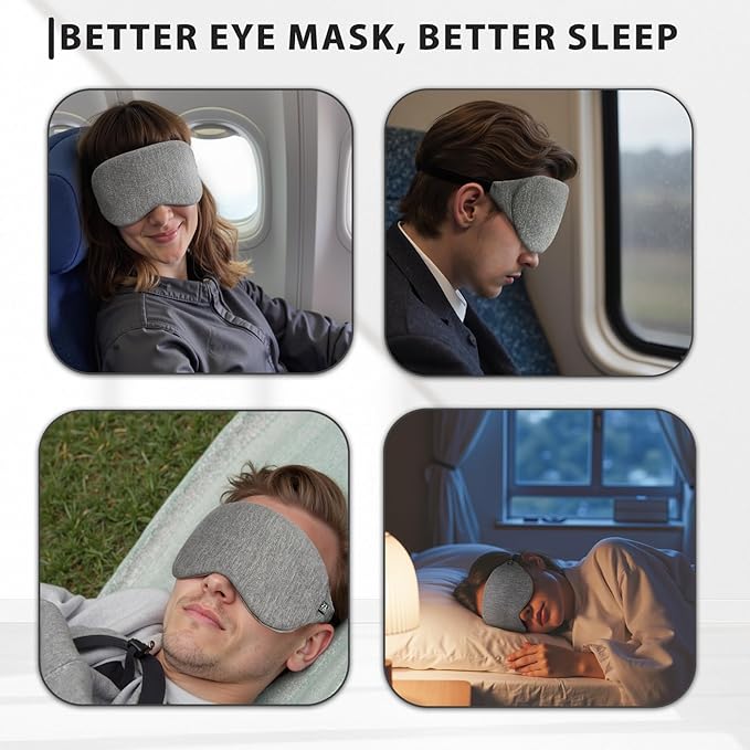 ZLZQER Cooling Cotton Eye Sleep Mask for Men & Women, Soft & Breathable, Pressure-Free Design for Side Sleepers, Adjustable Light Blocking Mask for Sleeping, Travel & Naps (Gray)