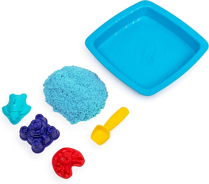 Kinetic Sand, Sandbox Set Kids Toy with 1lb All-Natural Blue and 3 Molds, Sensory Toys for Kids Ages 3 and Up