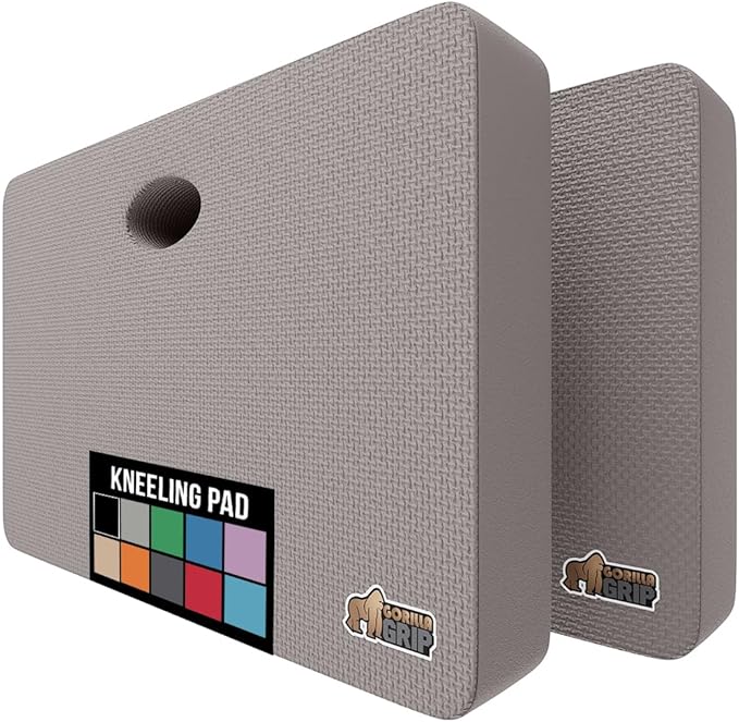 GORILLA GRIP Extra Thick Patent Pending Soft Foam Kneeling Pad, 2 PK, Supportive Large Cushion Knee Pads for Gardening, Baby Bath, Dirt and Water Resistant, Workout and Garden Supplies, 17.5x11, Gray