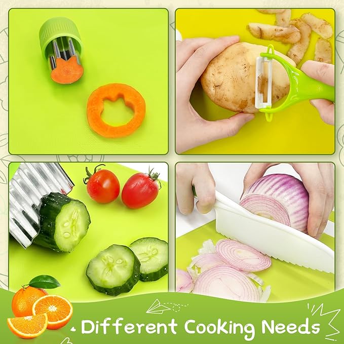 13 Pieces Kids Safe Knife Set for Real Cooking Child-Friendly Plastic Chef Tools Montessori Kitchen Toys for Toddlers with Bright Colors Gifts for Boys and Girls