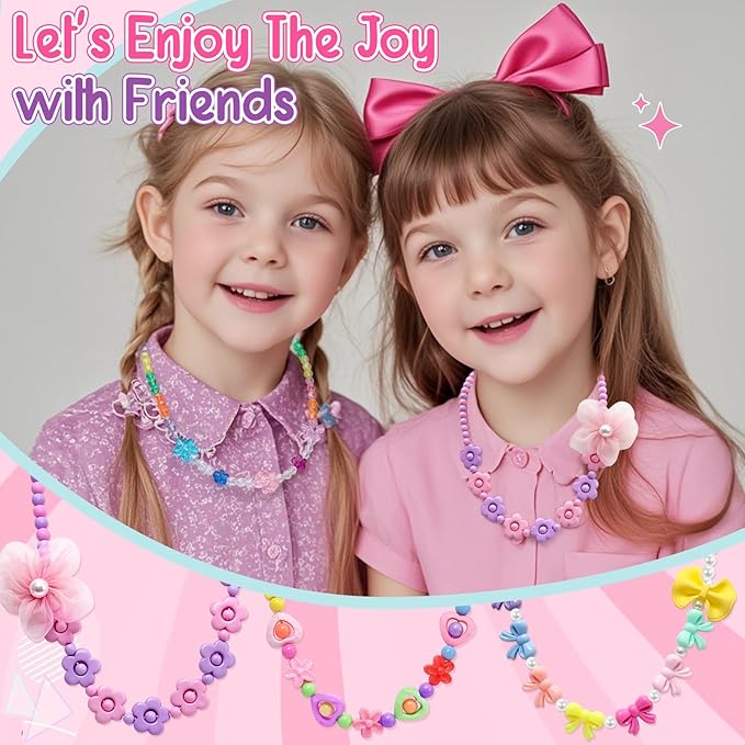 6 Sets Girls Jewelry Princess Flower Necklaces Bracelets for Toddler Girl Princess Costume Dress Up Play Party Favors Toy Gifts for Little Girls Years Old 3 4 5 6 7 8