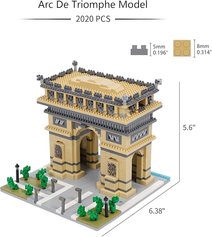 Building Blocks Set Arc De Triomphe Model Micro Building Blocks 2020 PCS Famous Architecture Building Kit, Gifts for Kids and Adult