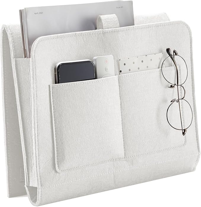 YOUDENOVA Bedside Caddy, Bedside Storage Caddy, Bedside Organizer for Dorm Room, Bunk Bed, Beige